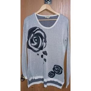 One World Sweater Womens Size Large Pullover Scoop Neck White Grey And Black...